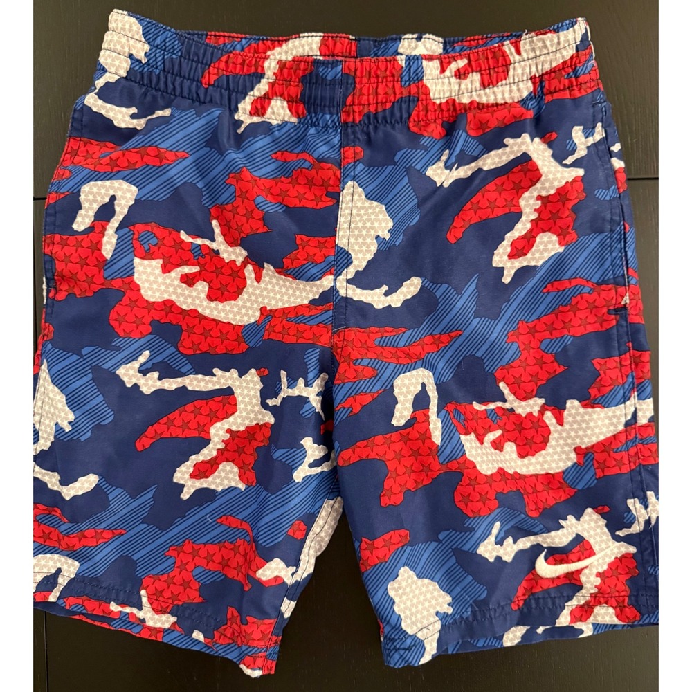 Nike Boys 7" Swim Trunks Size Small (8-10) Red/Blue Board Short Beach Resortwear